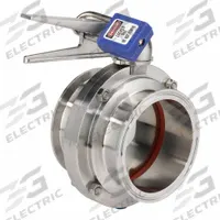 VNE Butterfly Valve: 2 1/2 in Pipe Size, Clamp, 145 psi Max. Pressure (CWP), 316 Stainless Steel, 12 (MPN 625-10800). Key specifications — Average Surface Roughness (Ra): 20RA ID/32RA OD; Brand: VNE; Stop Positions: 12; Handle Type: Lever; Body Material: 316 SS; Disc Material: 316 SS.