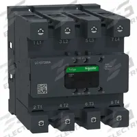 SCHNEIDER ELECTRIC IEC Contactor: Non-Reversing, 4 Poles, 4NO Contacts, 200 A, 120V AC/48V AC Coil (MPN LC1DT200AEHE). Key specifications — Brand: SCHNEIDER; Integrated Surge Suppression: Yes; Nominal Coil Voltage @ 60Hz: 48V AC.