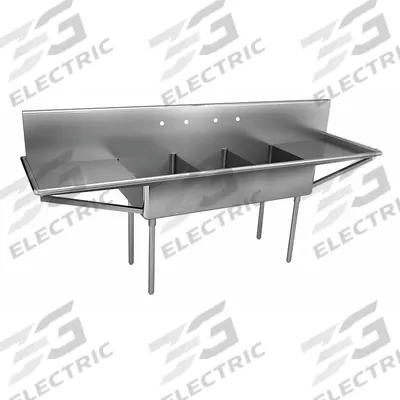 JUST MANUFACTURING Scullery Sink: 3 Bowls, 48 in Overall Ht, 96 in Overall Lg - Three-Bowl Freestanding Kitchen & Bar Sinks without Faucets