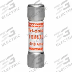 MERSEN Fuse: TRM Series, Midget, Time-Delay, 400 mA, 250 V AC, 13/32 in x 1 1/2 in, Non-Indicating (MPN TRM4/10). Key specifications — Series: TRM; Brand: MERSEN.