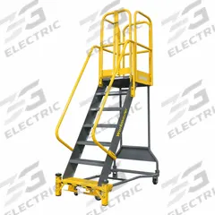 COTTERMAN Rolling Ladder: 5.8 ft Platform Ht, Partially Assembled, Foot-Activated Step Lock, Steel (MPN WMX07R37A3FGP3). Key specifications — Brand: COTTERMAN; Color: Gray; Handrail Configuration: Double Handrails.