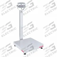 OHAUS Industrial Bench Scale: 24 in x 24 in, IP67/IP68, Column-Mounted, Stainless Steel (MPN D52XW125WQV8). Key specifications — Connection Ports: Ethernet; Readability: 0.01 lb/5 g; Brand: OHAUS; Weighing Surface Material: Stainless Steel.