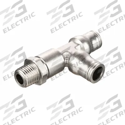 LEGRIS Push-Fit Tee Fitting: 1/8 in Pipe x 8 mm OD x 8 mm OD Size, Brass - Nickel-Plated Brass Tube Fittings