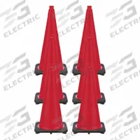 Traffic Cone: MUTCD/NCHRP-350, 28 in Cone Ht, Red, Non-Reflective, PVC, Blank, 7 lb Base Wt (MPN 93205-6). Key specifications — Base Color: Black; Brand: MR. CHAIN; Cone Material: PVC; Legend: Blank; Includes: (6) Cone Chain Connectors.