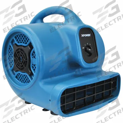 XPOWER Centrifugal Blower: 1,600 cfm, 1/4 hp, Fixed Frame, 115V AC, 3 Speeds, Blue - Portable Blowers