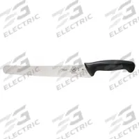 MERCER CUTLERY Bread Knife: Sharp Edge/Wavy Edge, 10 in Overall Lg, Steel Blade, Black Handle, Black (MPN M23210). Key specifications — Sub-brand: Millennia; Brand: MERCER CUTLERY; Blade Material: Steel; Blade Type: Sharp Edge; Forged/Stamped: Stamped; Handle Color: Black; Handle Material: Santoprene/Polypropylene; Knife Type: Bread Knife.