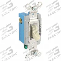 BRYANT Wall Switch: Toggle Switch, 3-Way, Maintained, Ivory, 120/277V AC, 15 A (MPN 4803GLI). Key specifications — Illuminated: Yes; Voltage Rating: 120/277V AC.