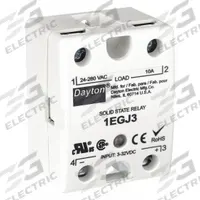 DAYTON Solid State Relay: Surface Mounted, 10 A Max Output Current, Triac, AC Output (MPN 1EGJ3). Key specifications — Brand: DAYTON; Current Type: DC; Electrical Connection: Screw; Finger Safe: Yes; Maximum Output Current without Heat Sink: 10 A; Mounting Style: Surface; Output Voltage: 24 to 280V AC; Switch Configuration: Form B.