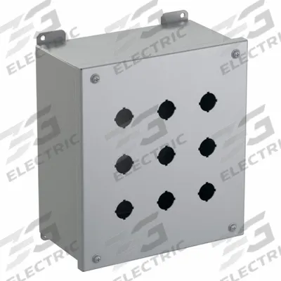 HAMMOND Push Button Enclosure: 22mm, 9 Holes, Carbon Steel - Enclosures for 22mm Operators