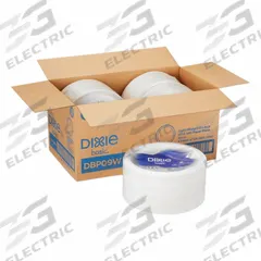 DIXIE Disposable Plate: White, Light-Wt, 8 1/2 in Disposable Plate Size, 1 Compartments, 500 PK (MPN DBP09W). Key specifications — Shape: Round; Coating/Lining: Uncoated/Unlined; Material: Foam; Microwave Safe: Yes; Pattern: Patternless; Product Type: Platter; Brand: DIXIE.