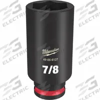 MILWAUKEE Deep Impact Socket: 3/8 in Drive Size, SAE, 7/8 in Socket Size, 6-Point, Deep, Friction (MPN 49-66-6127). Key specifications — attr1215501: MILWAUKEE; attr1215515: Black Phosphate; attr1215518: 7/8 in.