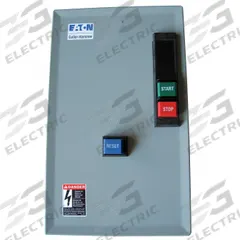 EATON IEC Magnetic Motor Starter: Non-Reversing, 3 Poles, Electronic Protection, 32 A, 120V AC (MPN ECX09H1ABA-R63/D). Key specifications — Brand: EATON; Pilot Lights Included: None; Auxiliary Contacts Included: 1NO/1NC.