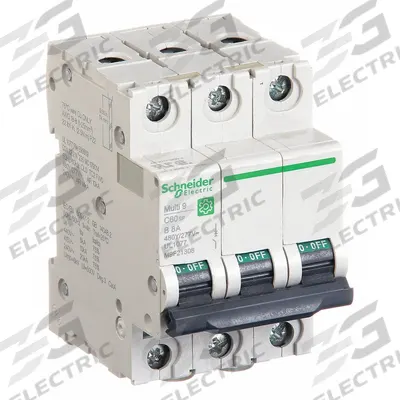 SCHNEIDER Supplementary Protector: 8 A Amps, 14kA at 240V AC, Screw Clamp - B-Curve, 3-Pole UL1077 DIN Rail-Mount Supplementary Protectors