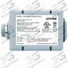 LEVITON Power Pack: OPP20, LED, Hard Wired, 120/208/220/230/240/277V AC, 24V DC, OPP20-D2. Key specifications — Manufacturer Part Number: OPP20-D2; Communication Method: Hard Wired; Compatible with Series: OPP20; Input Voltage: 120/208/220/230/240/277V AC; Lighting Technology: LED; Output Voltage: 24V DC; Brand: LEVITON.