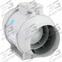 In-Line Duct Fan: 293 cfm Max., 6 in Duct, 65 W, 120V AC, 1 Ph, IP44, Thermoplastic (MPN KIT-TD150). Key specifications — Includes: (1) Intake Grill; Brand: SOLER & PALAU; Speed Controllable: Yes; High-Efficiency Motor: No; Housing Material: Thermoplastic; Nameplate Voltage: 120V AC; Number of Speeds: 1; Airflow @ 0.000 in SP - Range: 250 to 499 cfm.