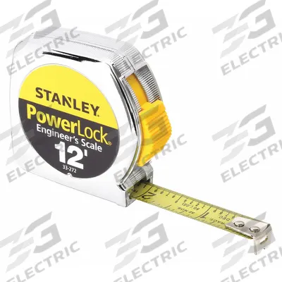 STANLEY Tape Measure: Nonmagnetic Single Hook Tip, 12 ft, Metal - Engineers-Scale Tape Measures