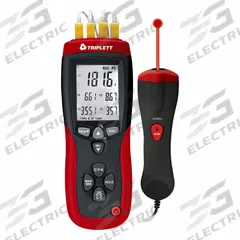 TRIPLETT Thermometer: -328°F (Type K) to 2,501°F (Type K), For Type K Thermocouple Type, 4 Channels (MPN TMP74). Key specifications — Testing Functions: Average Temperature; Accuracy: ±0.15 % of Reading + 1 °F/1 °C Above -148 °F/-100 °C; Brand: TRIPLETT.