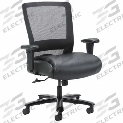 BOSS Office Chair: Ht, Black, Faux Leather & Mesh Material, 23 in Back Ht - Adjustable-Arm Office Chairs