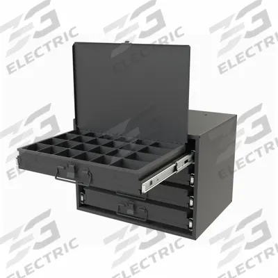 DURHAM MFG Sliding Drawer Cabinet: 15 5/8 in x 11 7/8 in x 11 7/8 in, 4 Drawers, Gray - Small Compartmented-Box Cabinets