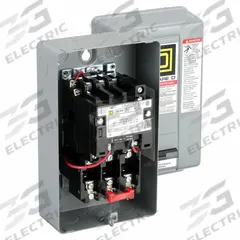 SQUARE D Magnetic Motor Starter: Non-Reversing, 3 Poles, NEMA Size 0, 18 A, 120V AC Coil (MPN 8536SBG2V02S). Key specifications — Brand: SQUARE D; Coil Voltage: 110/120V AC; Phase: Three; Operator: None; Terminal Connection Type: Screw Clamp Terminals; Includes Pilot Light: No; Operator Controls: None; Auxiliary Contacts Included: No Auxiliary Contacts Included.