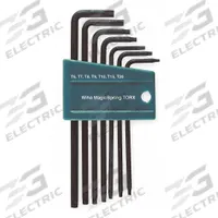 WIHA Torx Key Set: Long, 7 Pieces, T10/T15/T20/T6/T7/T8/T9 Tip Size, Std End, Pouch, Black Oxide (MPN 37190). Key specifications — attr1205450: WIHA; attr1205441: Black Oxide.