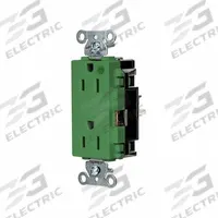 HUBBELL Receptacle: Hospital Grade, Decorator Duplex, 5-15R, Green, 125V AC, 15 A, 2 Pole / 3 Wire (MPN HBL2172STGN)