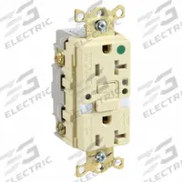 HUBBELL GFCI Receptacle: Hospital Grade, Duplex, 5-20R, Ivory, GFCI, 125V AC, 20 A, 2 Pole / 3 Wire (MPN GFTRST83INL)