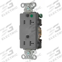 HUBBELL Receptacle: Hospital Grade Fed. Spec., Decorator Duplex, 5-20R, Gray, 125V AC, 20 A (MPN 2182GY)