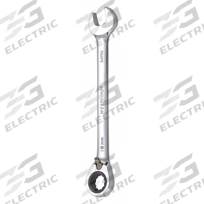WESTWARD Combination Wrench: Alloy Steel, Chrome, 16 mm Head Size, 8 1/8 in Overall Lg - Metric 12-Point Ratcheting Combination Wrenches