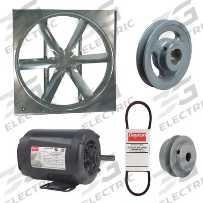 Dayton Supply Fan w/Drive Package: Belt Drive, 24 in Blade, Open Dripproof, 7,069 cfm - Belt-Drive Panel Supply Fans with Drive Package