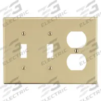 HUBBELL Wall Plate: Combo, 3 Gang, Ivory, Std Size (MPN P28I). Key specifications — Brand: HUBBELL; Material: Polycarbonate.