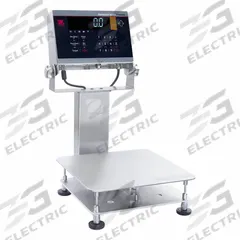 OHAUS Industrial Bench Scale: 11 3/4 in x 11 3/4 in, IP68/IP69K, Column-Mounted, Stainless Steel (MPN D61XWE12K1R6). Key specifications — Connection Ports: Bluetooth; Readability: 0.002 lb/1 g; Brand: OHAUS; Weighing Surface Material: Stainless Steel.