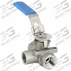 APPROVED VENDOR Manual Three-Way Ball Valve: 3/8 in, 316 Stainless Steel, L Flow, FNPT x FNPT x FNPT (MPN G-SSTW-38). Key specifications — Brand: APPROVED VENDOR; Handle: Locking Lever.