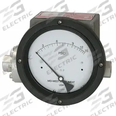 MIDWEST INSTRUMENT Differential Pressure Gauge & Switch: In-Line, 1/4 in NPT Female, 240, IP65 4X (MPN 240-SC-02-O(AAA)-5P). Key specifications — Sensor Type: Diaphragm; Series: 240; Housing Material: 316 Stainless Steel; Certificate of Calibration: Not Included; Gauge Accuracy: ±3-2-3%.