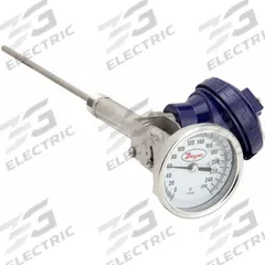 DWYER Dial Thermometer With Process Output: 0°F to 250°F, +/- 1% Accuracy, 12 in Stem Lg, Male (MPN BTO51251). Key specifications — Brand: DWYER; Accuracy: +/- 1%.