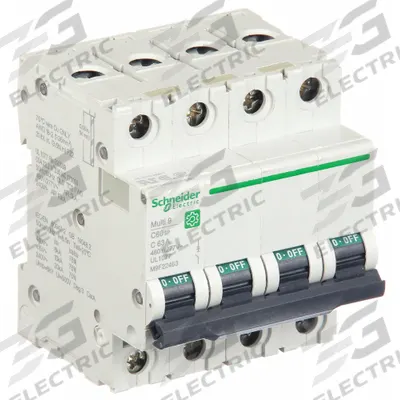 SCHNEIDER Supplementary Protector: 63 A Amps, 10kA at 240V AC, Screw Clamp - C-Curve, 4-Pole UL1077 DIN Rail-Mount Supplementary Protectors