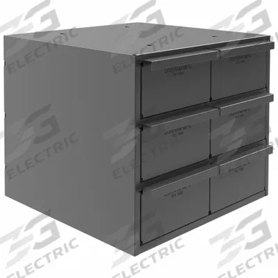 DURHAM MFG Drawer Bin Cabinet: 11 3/4 in x 12 1/4 in x 11 in, 6 Drawers, Stackable - Modular Metal Small Parts Drawer Cabinets