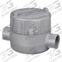 Conduit Outlet Body: Iron, GE, 1/2 in Trade Size, C Body, 19 cu in Body Capacity (MPN GECCT-1M). Key specifications — Series: For Standard Body; Compatible Conduit Trade Size: 1/2 in; Thread Gender: Female; Hub Style: Threaded; Cover Included: Yes; Body Style: C; Connection Type: Threaded; Back Type: Flat.