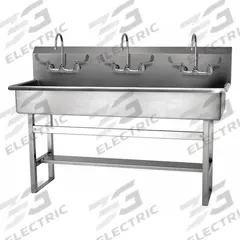 SANI-LAV Wash Station: 45 in Overall Ht, 57 in Bowl Lg, 8 in Bowl Dp, 0.5 gpm Flow Rate, 16 ga (MPN 56FFL-0.5). Key specifications — Includes Side Splash: Side Splash Not Included; Brand: SANI-LAV.