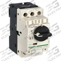 SCHNEIDER Manual Motor Starter: Non-Reversing, 3 Poles, 4 A, Thermal Protection, Selector Switch (MPN GV2P08). Key specifications — Maximum Voltage Rating: 600V AC; Brand: SCHNEIDER; Thermal Units Required: None (Starter Includes Integrated Thermal Units); Frame Size (Width): 45mm.