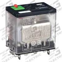 SCHNEIDER General Purpose Relay: Socket Mounted, 15 A Current Rating, 120V AC, 4PDT, F Socket (MPN RPM41F7). Key specifications — Brand: SCHNEIDER; Base Type: Square; Mounting Style: Plug-In; Pin Shape: Flat; Electrical Connection: Quick-Connect; Manufacturer Part Number: RPM41F7; Series: Harmony™ RPM Series.
