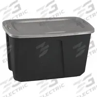 HOMZ Storage Tote: 32 gal, 31 7/8 in x 20 in x 17 3/4 in, Black Body, Gray Lid, More than 20 gal (MPN 6630GRBKTS.06). Key specifications — Material: Plastic; Body Color: Black; Lid Color: Gray; Brand: HOMZ.