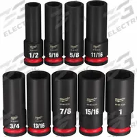 MILWAUKEE Impact Socket Set: 1/2 in Drive Size, Small Set (0-50 pieces) Set Size, 9 Pieces, 0, SAE (MPN 49-66-7022). Key specifications — attr1204251: MILWAUKEE; attr1215453: 1/2 in; attr1215454: 1/2 in to 1 in; attr1224229: Friction.