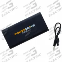 POWERDRIVE Inverter: 20,000 mAh Capacity, 3 Output Connectors, 2 hr Recharge Time, 9 in Cable Lg (MPN PDPB20000). Key specifications — Includes: Micro Charging Cable; Input Connector: Micro USB; Output Connection Type: USB Type C; Brand: POWERDRIVE.