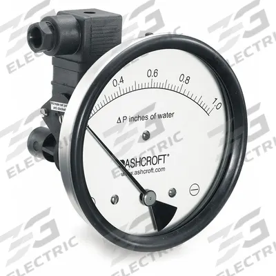 ASHCROFT Differential Pressure Gauge & Switch: Dual In-Line or Back, 1/8 in NPT Female - Low Operating Pressure Differential Gauges with Switch