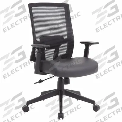 BOSS Office Chair: Ht, Black, Vinyl & Mesh Material, 23 1/2 in Back Ht - Adjustable-Arm Office Chairs