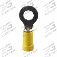 PANDUIT StrongHold(TM) EV10-14RB-Q Ring Terminal: Yellow, Vinyl Insulation, 1/4 in Stud Size, 600 V. Key specifications — attr1308027: PANDUIT; attr1356513: EV10; attr1356587: Funnel Entry.