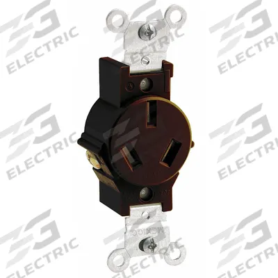LEVITON Receptacle: Single, 10-20, Brown, 125/250V AC, 20 A, 3 Pole / 3 Wire (MPN 5032) - General Purpose Receptacles