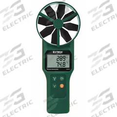 EXTECH Anemometer: 1 fpm Air Velocity Resolution, Rotating Vane, Air Flow/Air Velocity/Temp, NIST (MPN AN300-NIST). Key specifications — Calibration Certificate Type: NIST; Data Logging: No; Manufacturer Part Number: AN300-NIST; Brand: EXTECH; Temperature Accuracy: +/-1.1°F; Digital Display Screen Type: LCD; Display Type: Digital; Includes: Carrying Case.