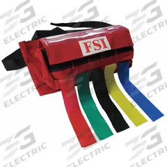 FSI Triage Tape: Black/Blue/Green/Red/Yellow, Belt Carry Case, 4 in Overall Wd, Nylon (MPN F-EM-20). Key specifications — Legend: Triage Station; Brand: FSI; Color: Yellow; Product Type: Triage Tape Set; Includes: Belt Carry Case; Material: Nylon.